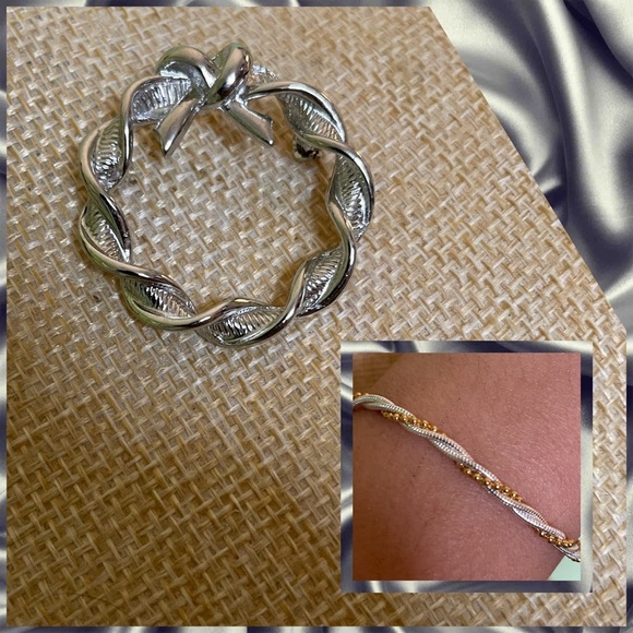 Elegant Silver and Gold Bracelet and silver bow brooch - Picture 1 of 9
